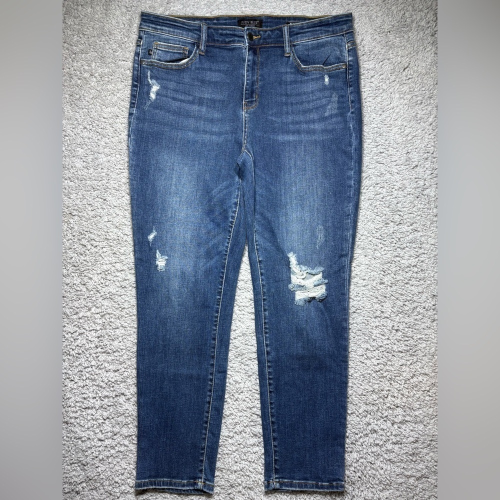 Judy Blue Jeans Womens 32 High Rise Slim Fit Distressed Stretch Knee Holes Party